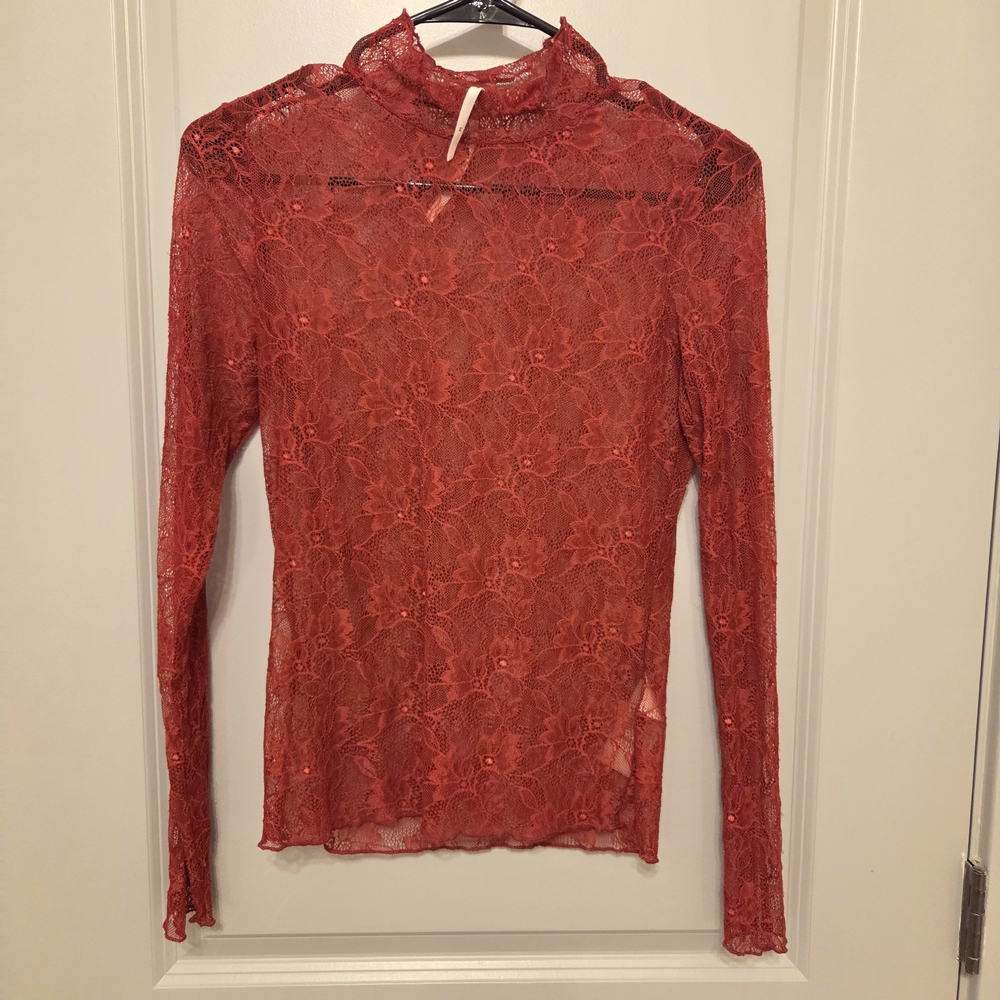By Anthropologie Elegant Red Lace Top